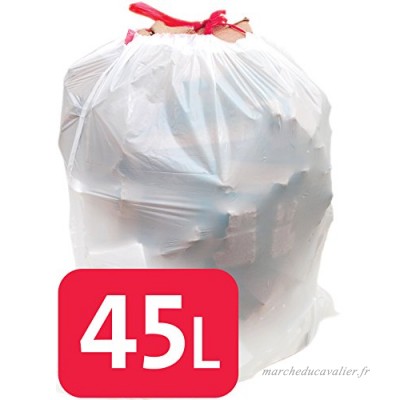 Alina 45L Cordon de serrage Sac poubelle en polyéthylène/sac poubelle plastique blanc 45 litre/moyens dessiner Bande Garbage Sac  75 bags - B01MU22JBK